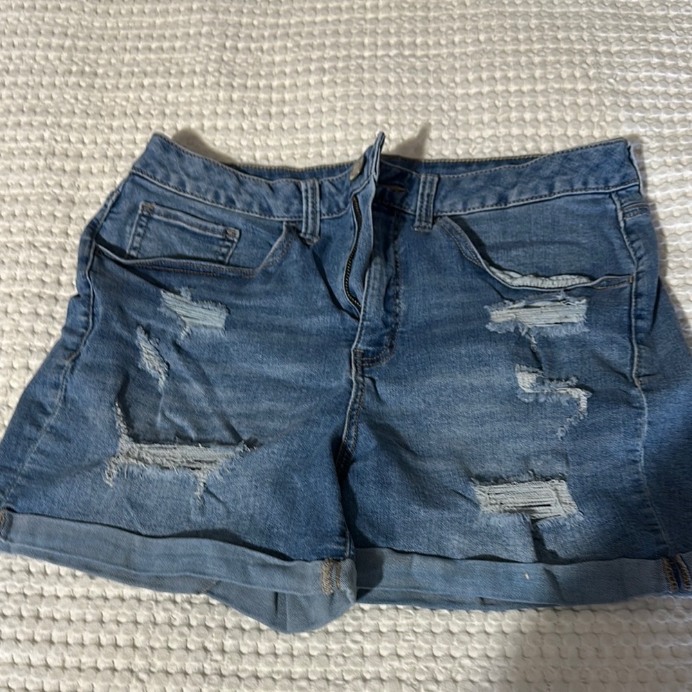 SO Distressed Medium Blue Denim Jean Shorts